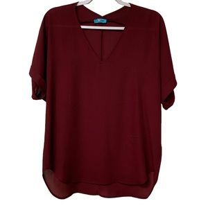 Women’s Sheer V-Neck Blouse - Maroon - J Bird Boutique - Small